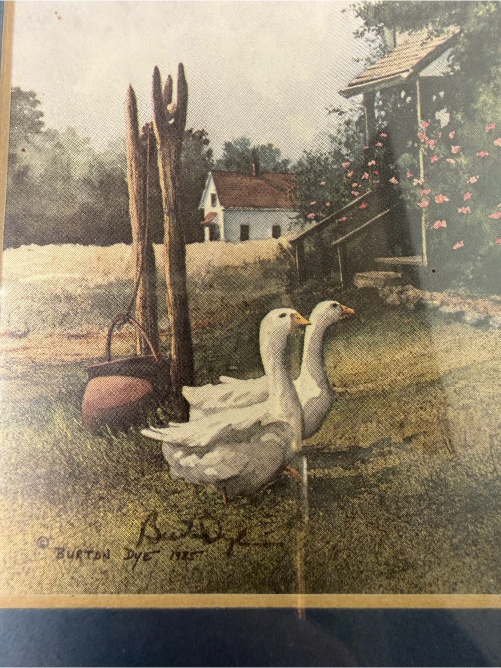 Vintage 1985 Burton Dye Geese Farmhouse Print